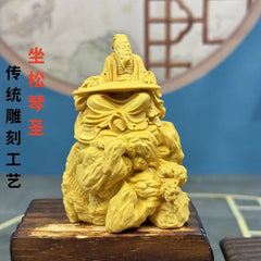 Boxwood Carved Saint of Music Bi Ya Figurine Home Décor Chinese Style Handicraft 07FC0E-D4 - KOEEK