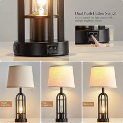 Black Table Lamps for Living Room Set of 2 - Farmhouse Lamps for Night Stands