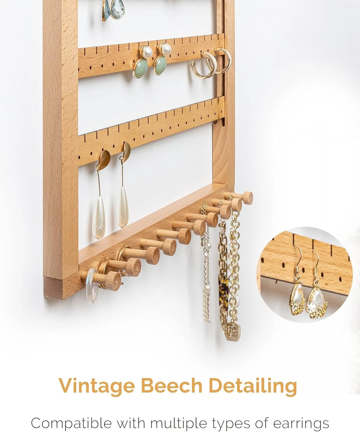 Zelkova Wood Earring Wall Rack Hanging Jewelry Storage Rack Assembled Earrings 07FC0E-D4 - KOEEK