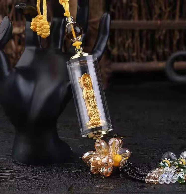 Three sided Buddha statue Guanyin Bodhisattva car pendant Buddhism 07FC0E-D4 - KOEEK