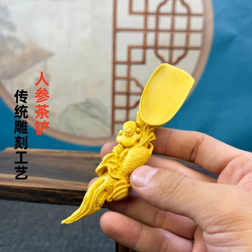 Boxwood Carved Ginseng Tea Scoop Hand Piece Fidget Décor Craft Wooden Ornament 07FC0E-D4 - KOEEK
