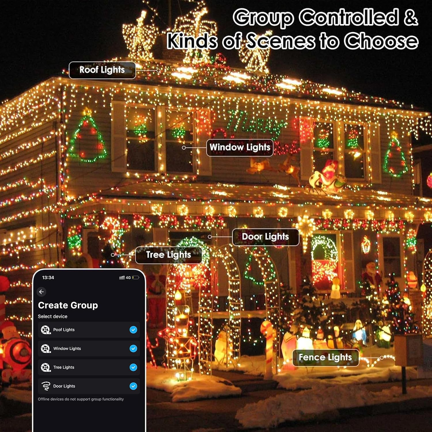 Smart Color Changing Halloween Lights, 66 FT 200 LED RGB Christmas String Lights 07FC0E-D4 - KOEEK
