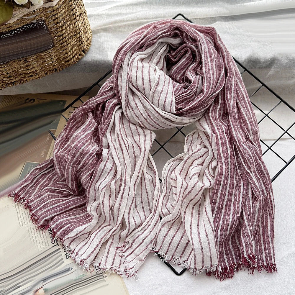 Cotton Linen Scarf Women Striped Shawls Headwaps Men's Scarf Muslim Head Scarves 07FC0E-D4 - KOEEK