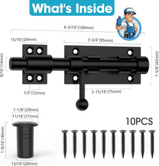 used Slide Bolt Gate Latch Hardware, Barrel Latch, 6.3 Inch Heavy Duty Black 07FC0E-D4 - KOEEK