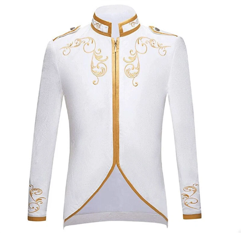 Mens Stylish Court Prince Gold Embroidery Blazer Suit Zipper Jacket Cosplay 07FC0E-D4 - KOEEK