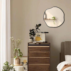 Irregular Shaped Mirror, 16" Asymmetrical Mirrors, Modern Scalloped Round Mirror 07FC0E-D4 - KOEEK