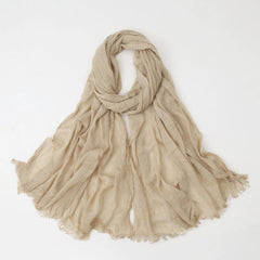 Solid Color Cotton-linen Scarves Women Head Scarves Crinkled Shawls Headscarves 07FC0E-D4 - KOEEK