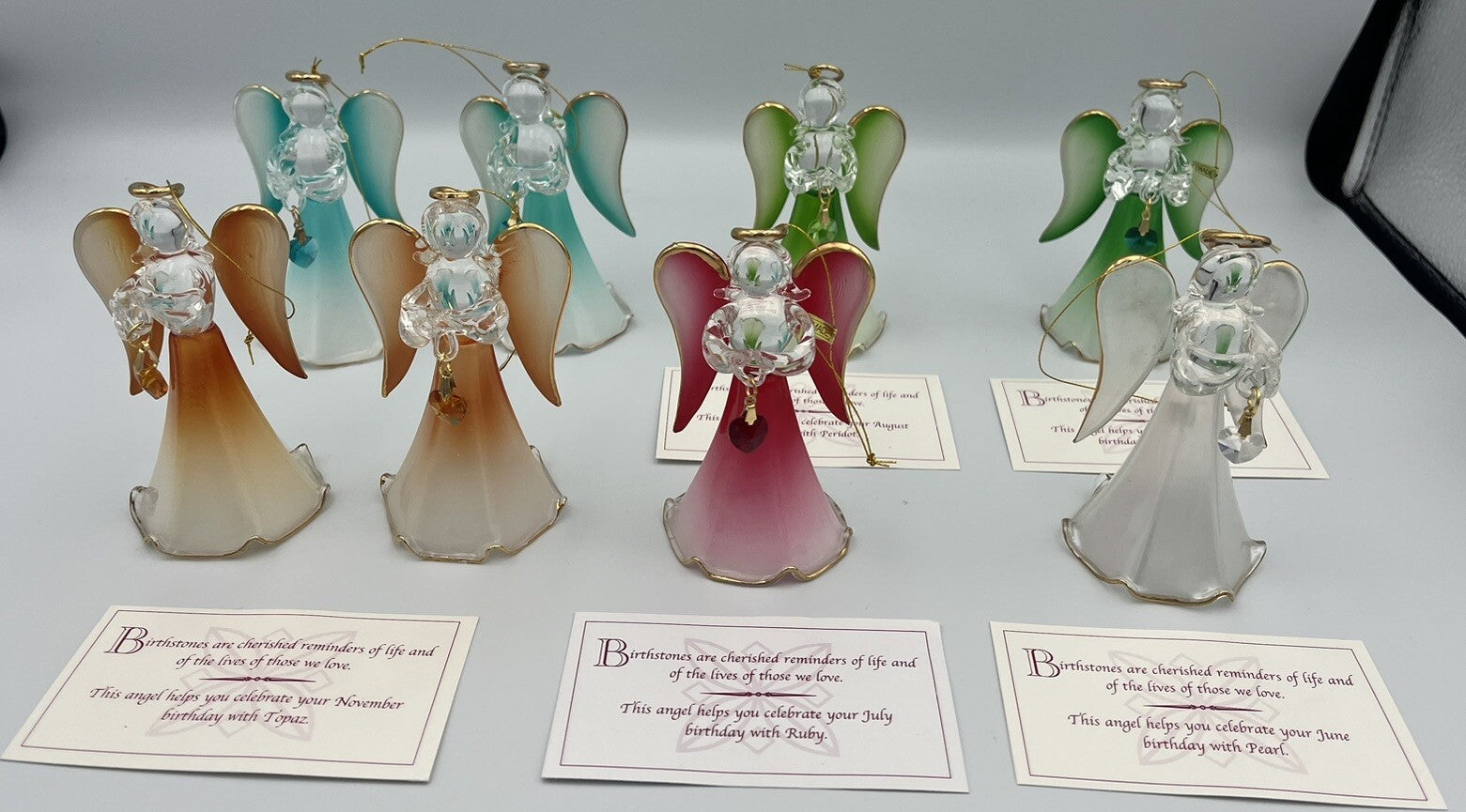 (8) Glass Ornament Angels High Quality Glass Collection Birthstone Angels ! 07FC0E-D4 - KOEEK