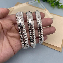 Pure S999 Fine Silver Chain 10mm 12mm 14mm Cuban Curb Link Bracelet 7.1-8.7inch 07FC0E-D4 - KOEEK