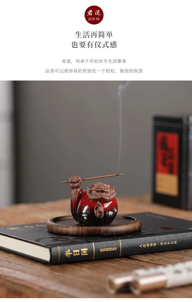 Ceramic Zhong Kui Stick Incense Holder Home Entryway Tea Room Desk Decor 07FC0E-D4 - KOEEK