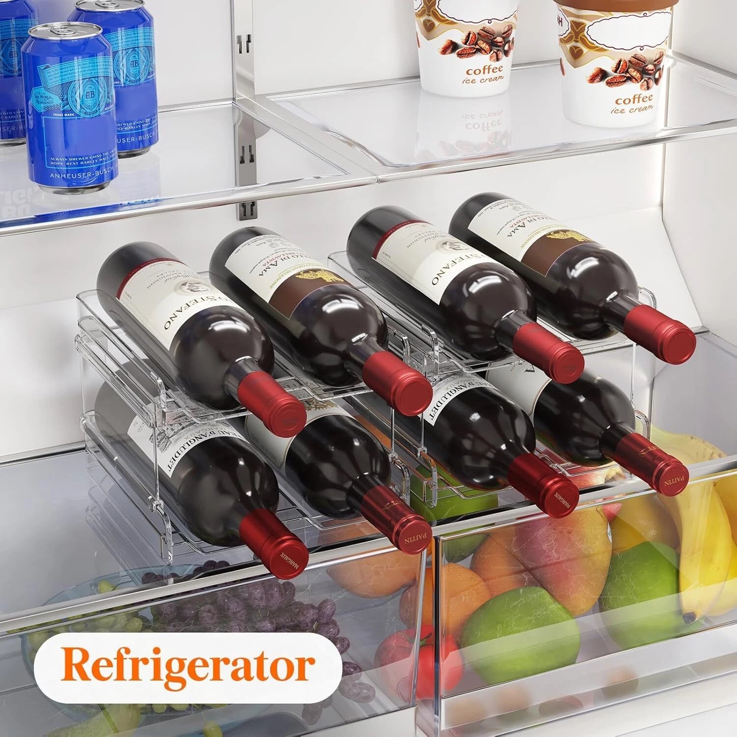 Plastic Stackable Wine Rack for Refrigerator, Cabinet, Countertop,Wine Bottle 07FC0E-D4 - KOEEK
