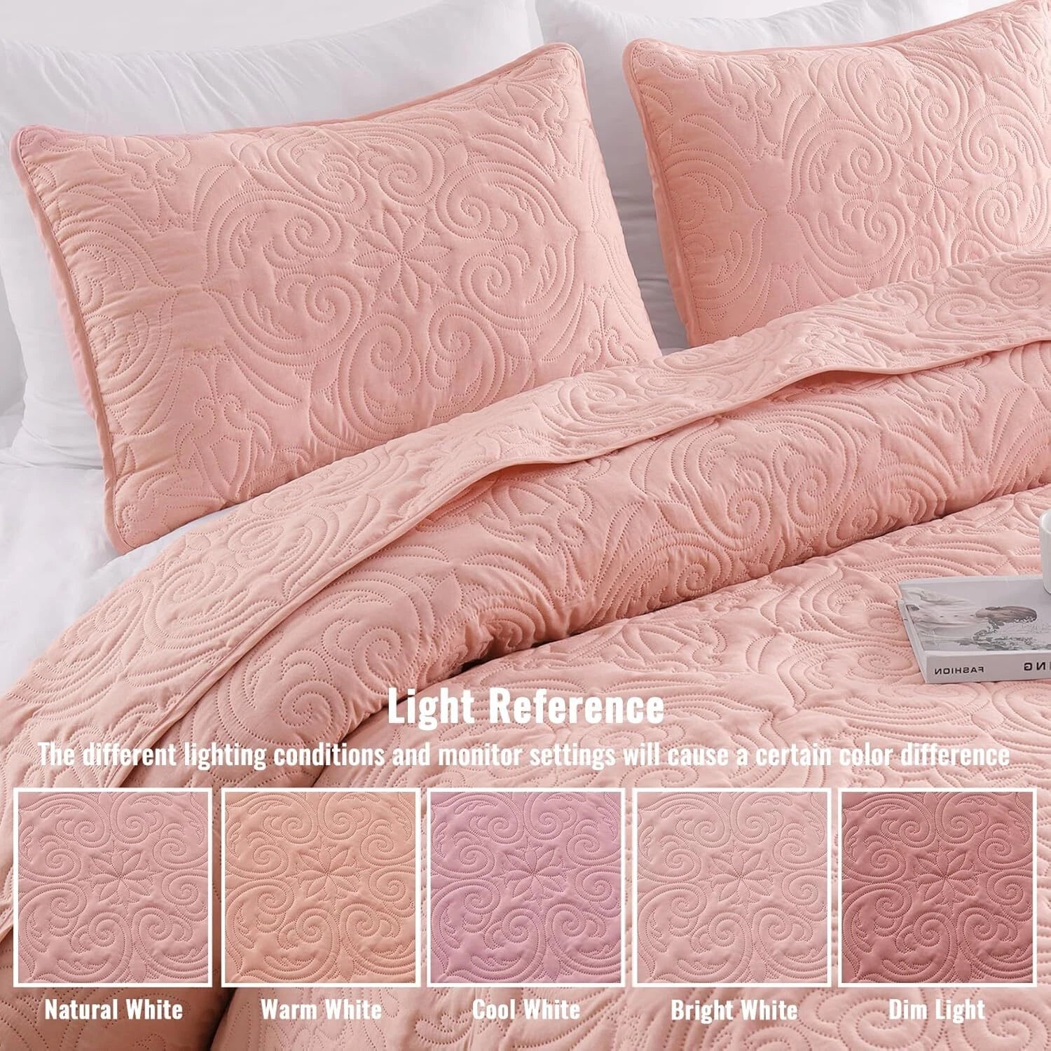 Quilt Set Full Queen Size, Lightweight Vintage Quilts with 2 Pillow Shams, Soft 07FC0E-D4 - KOEEK