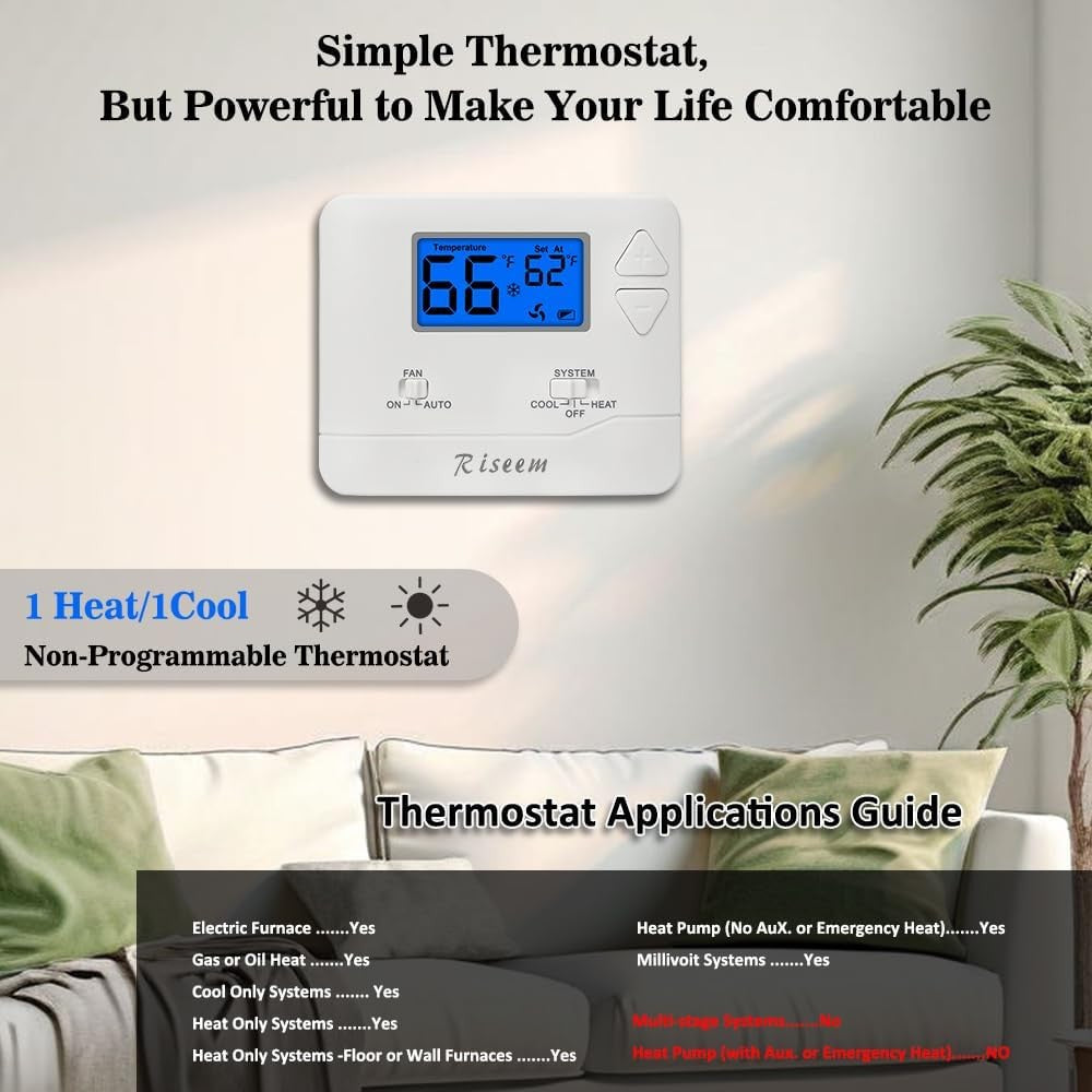 new Non-Programmable Thermostat for Home Single-Stage Systems, 1 Heat/1 Blue