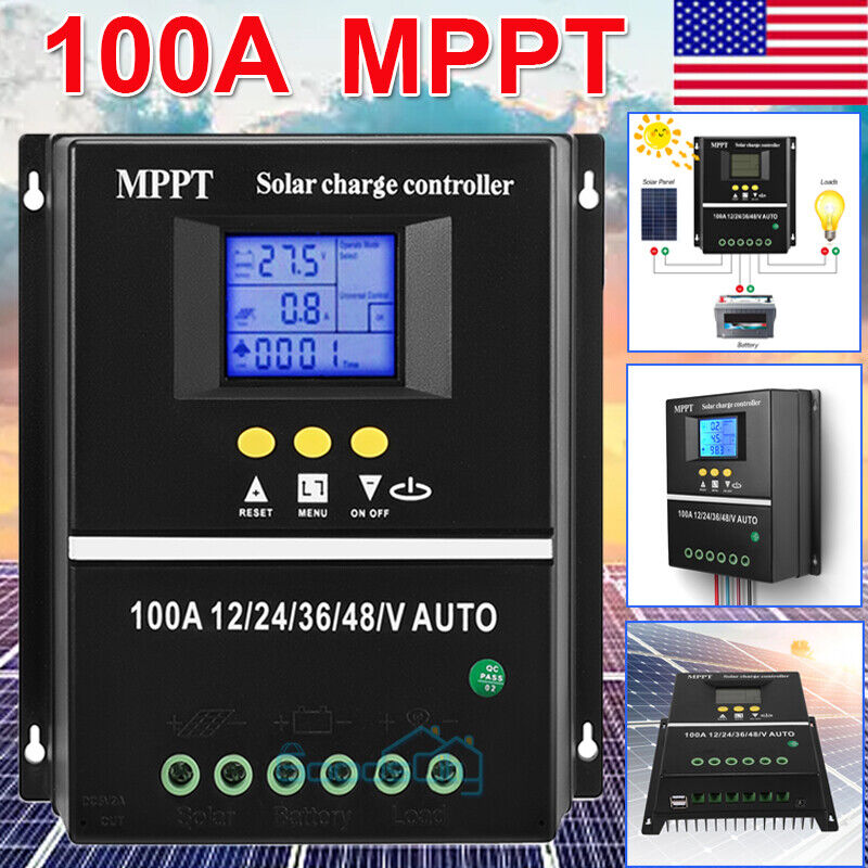 ny 12/24V 80/100A MPPT Solar Charge Controller Panel Batteri LCD Regulator Dual USB