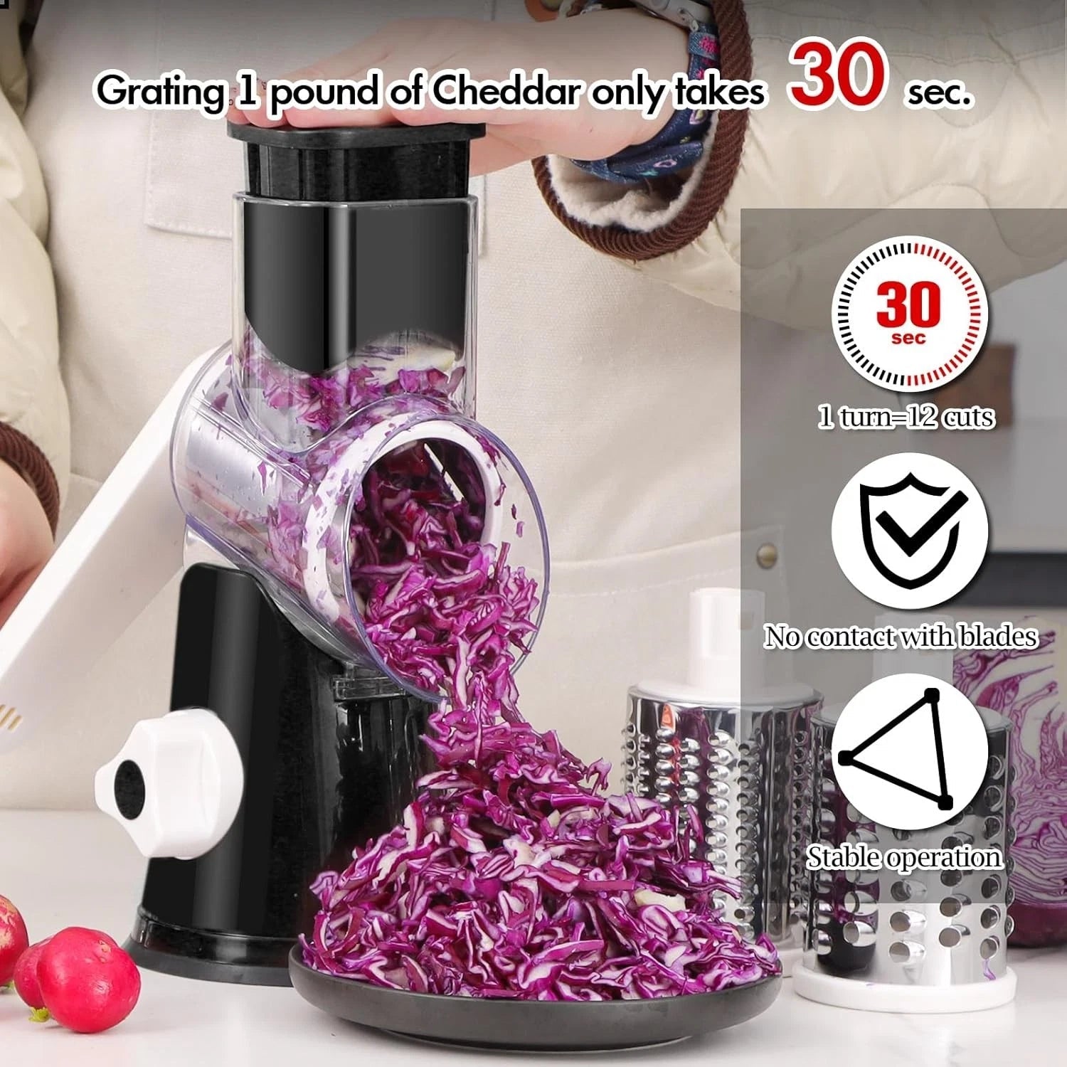 Rotating cheese grater, hand-cranked, kitchen shredder, quick cut 07FC0E-D4 - KOEEK