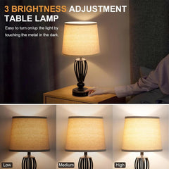 USB Bedside Lamp, 3-Way Dimmable Touch Table Lamp, Black Metal Base 07FC0E-D4 - KOEEK