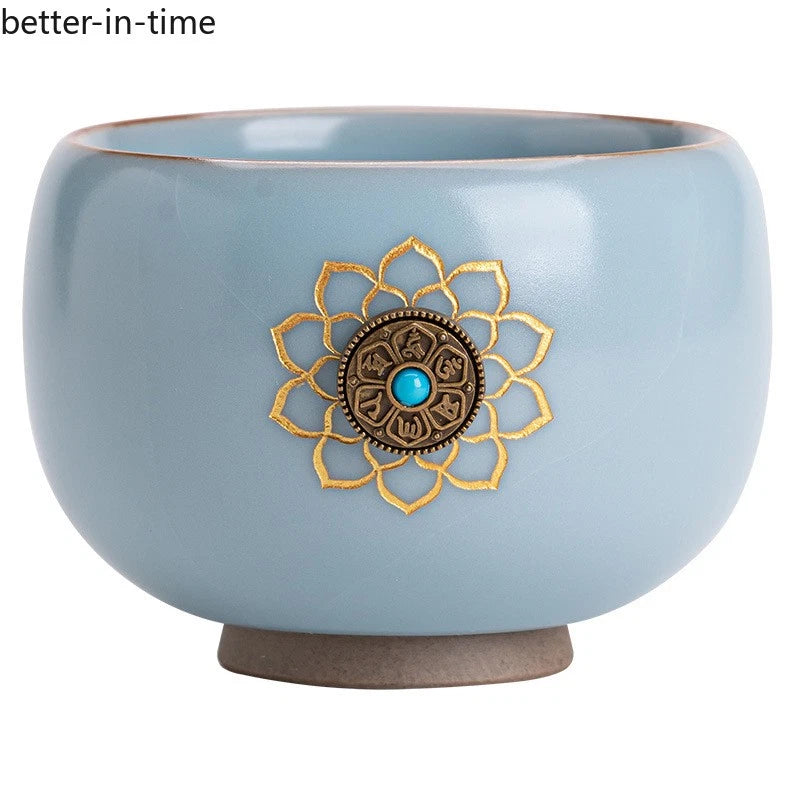 120ml Ceramic Ru Kiln Tea Drinking Cup Crackle Glaze Master Cup Kung Fu Tea Set 07FC0E-D4 - KOEEK