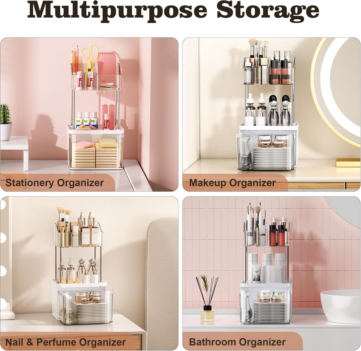 new Bathroom Countertop Organizer with Drawer - 3 Tier Makeup for clear 07FC0E-D4 - KOEEK