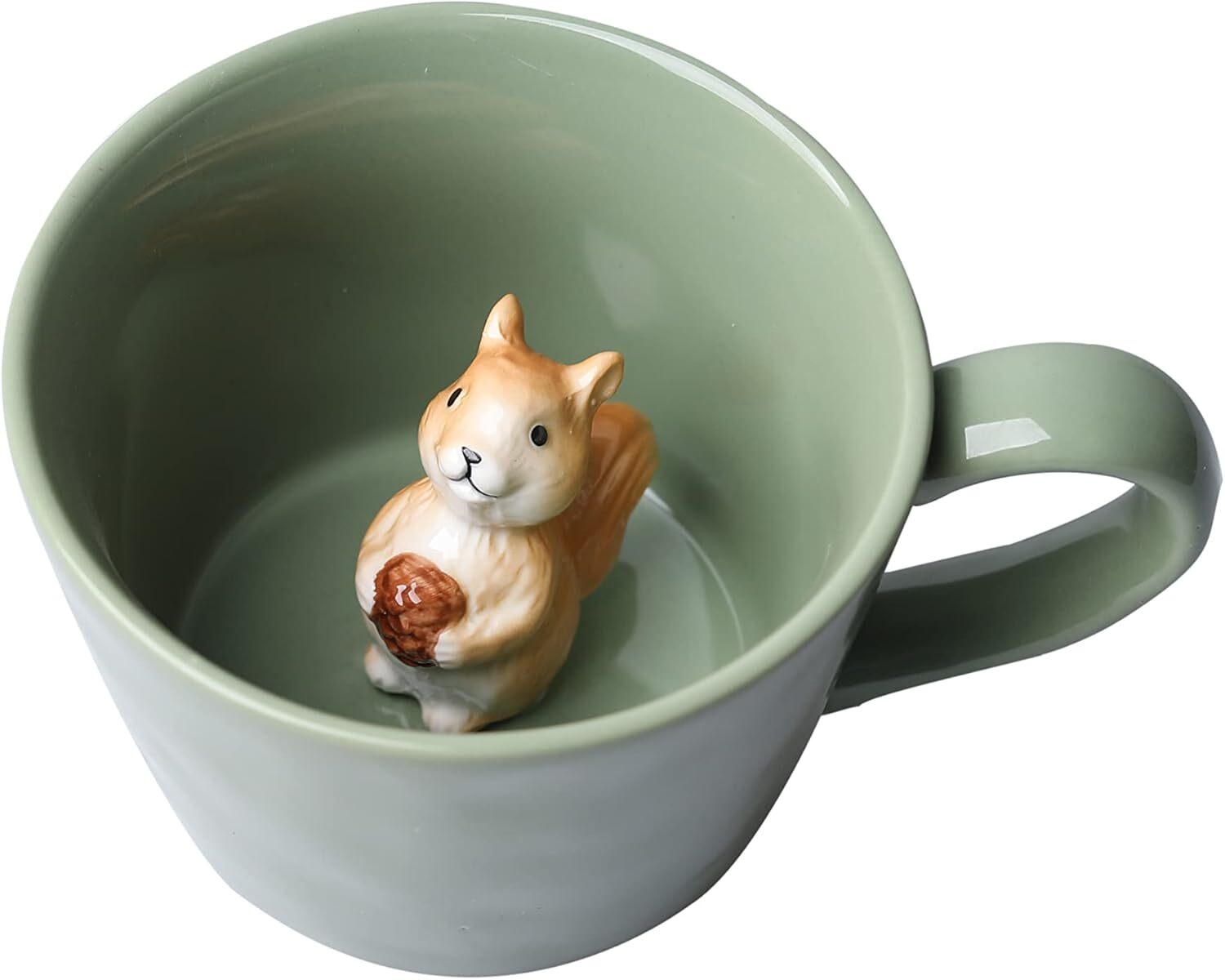 new DIHOclub Squirrel Ceramic Cup Hidden 3D Animal Inside Mug,Cute Light Green DIHOCLUB - KOEEK