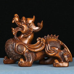 Boxwood Wood Carved Pixiu Figurine 8cm Desk Decor Home Ornament Gift 07FC0E-D4 - KOEEK