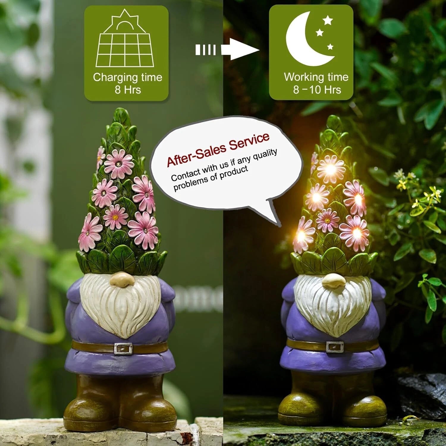 Solar Garden Outdoor Statue Gnome with Succulents and 7 LED Lights 07FC0E-D4 - KOEEK