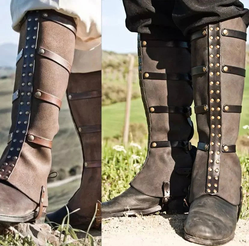 Tradition Men Women Leather Greave Medieval Leg Calf Armor Adjust Shoes Cover 07FC0E-D4 - KOEEK