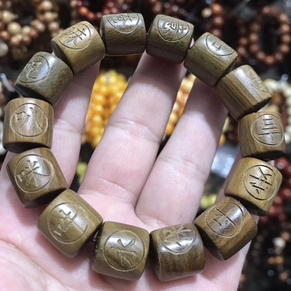Green Sandalwood Bracelet 20mm Beads Six Syllable Mantra Mala Agarwood Beads 07FC0E-D4 - KOEEK