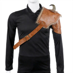 Men's Medieval Armor Shoulder Fur Viking PU Leather Armor w/Horn Halloween Prop 07FC0E-D4 - KOEEK