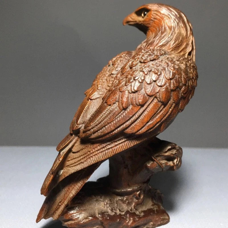 9cm Retro Wood Carving Eagle Ornament Home Furnishings Decoration Handicraft 07FC0E-D4 - KOEEK