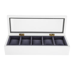 ny (Hvit) Watch Box Display Case 5 Slot Glass Oppbevaringsboks Organizer Klokke smykker