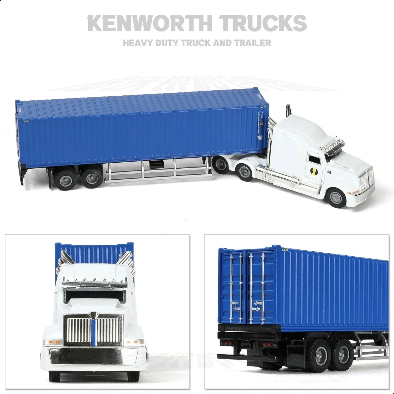 Kenworth W900 1:50 Diecast Truck & Container Trailer, Alloy Heavy Haul Toy Model 07FC0E-D4 - KOEEK