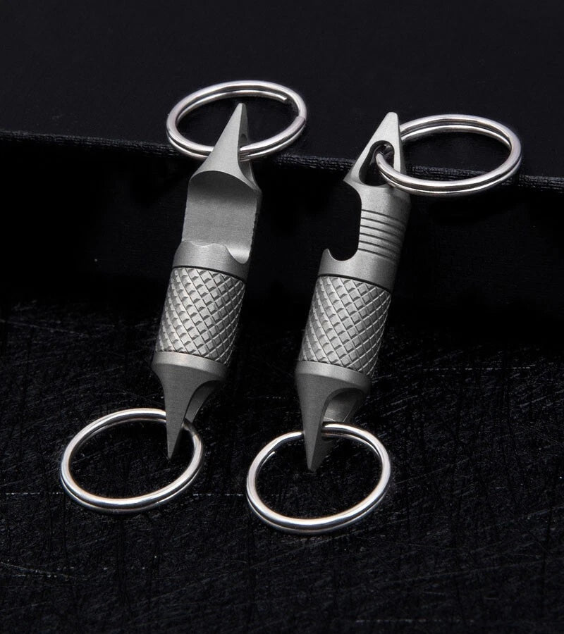 EDC Titanium Alloy Multi Tools Keychain Portable Double Keyrings Pendant Opener 07FC0E-D4 - KOEEK