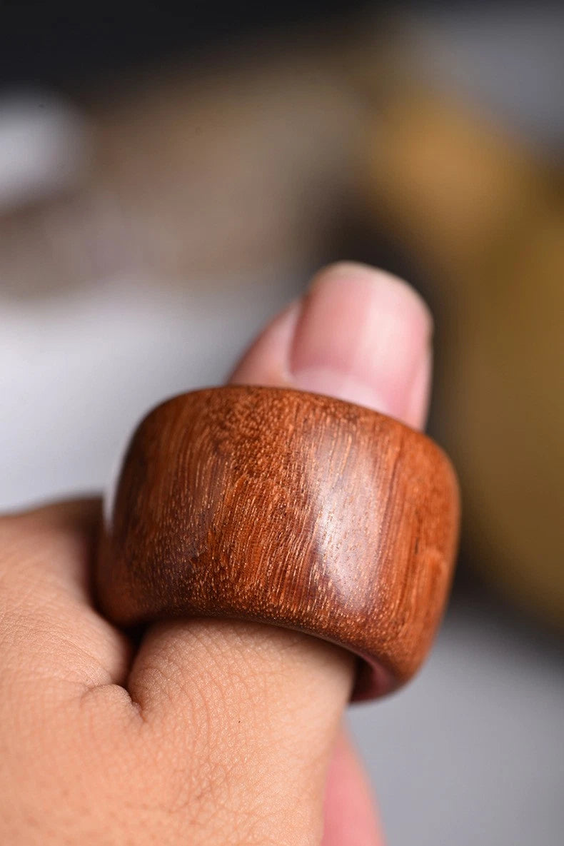 Indonesian Rosewood Thumb Ring Gold Star Wood Band Unisex Gift 07FC0E-D4 - KOEEK