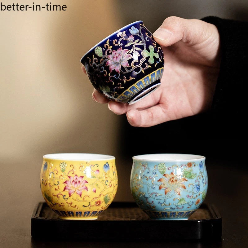 80ml Enamel Color Twisted Lotus Ceramic Master Cup Chinese Retro Kung Fu Tea Set 07FC0E-D4 - KOEEK