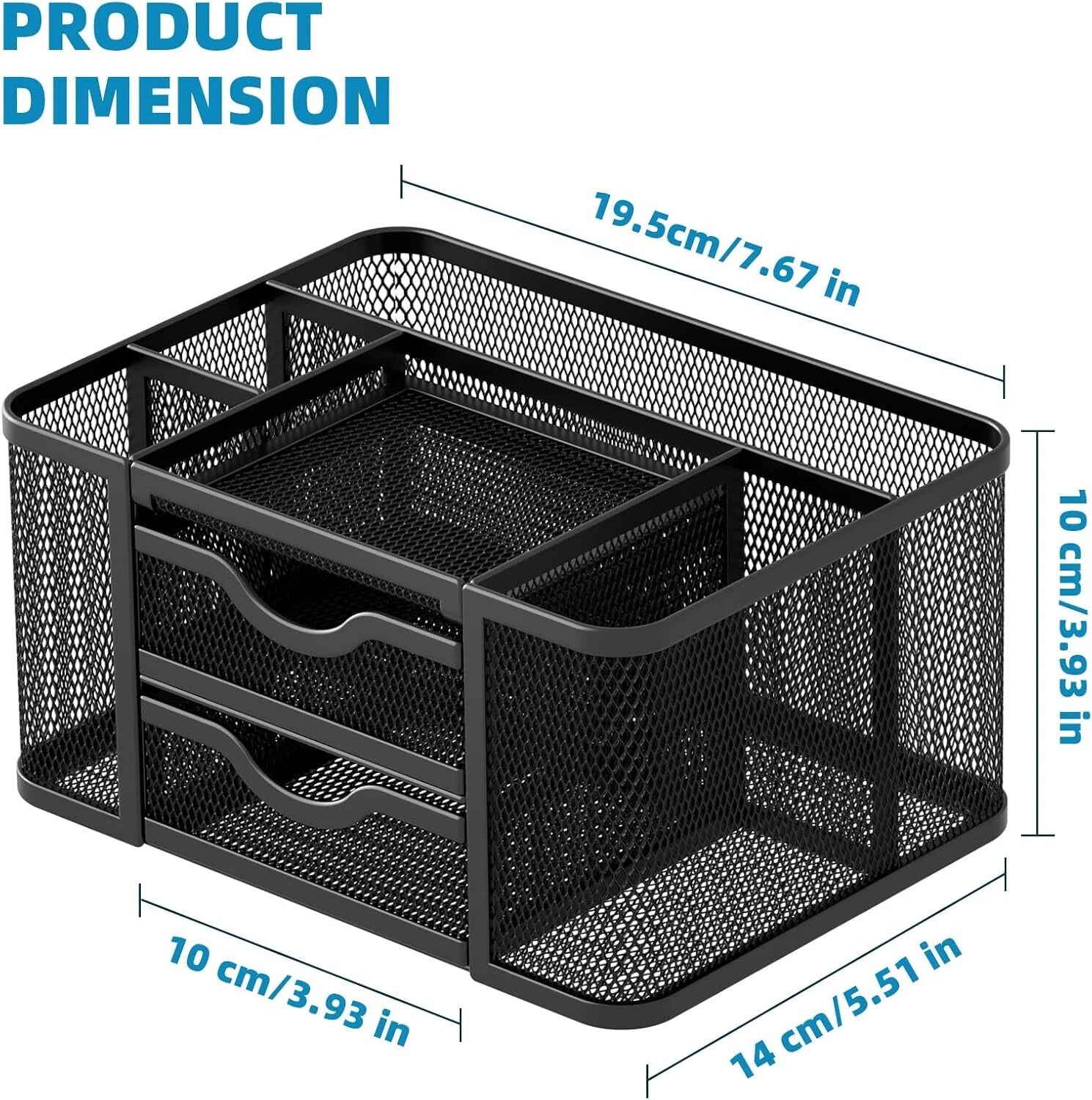 Mesh Desk Organizer, Pen Organizer with 2 Drawer, Multi-Functional Pencil Holder 07FC0E-D4 - KOEEK