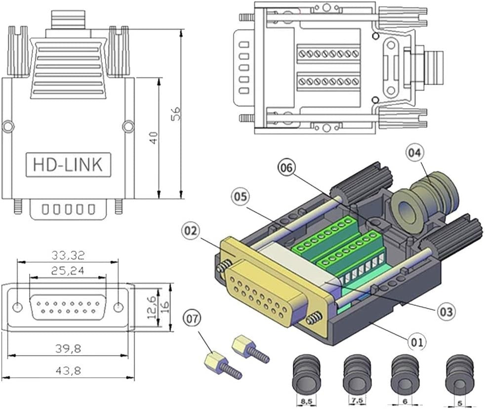 new DB15 Solderless Male Female RS232 D-SUB Serial Adapters, 16mm Black 07FC0E-D4 - KOEEK