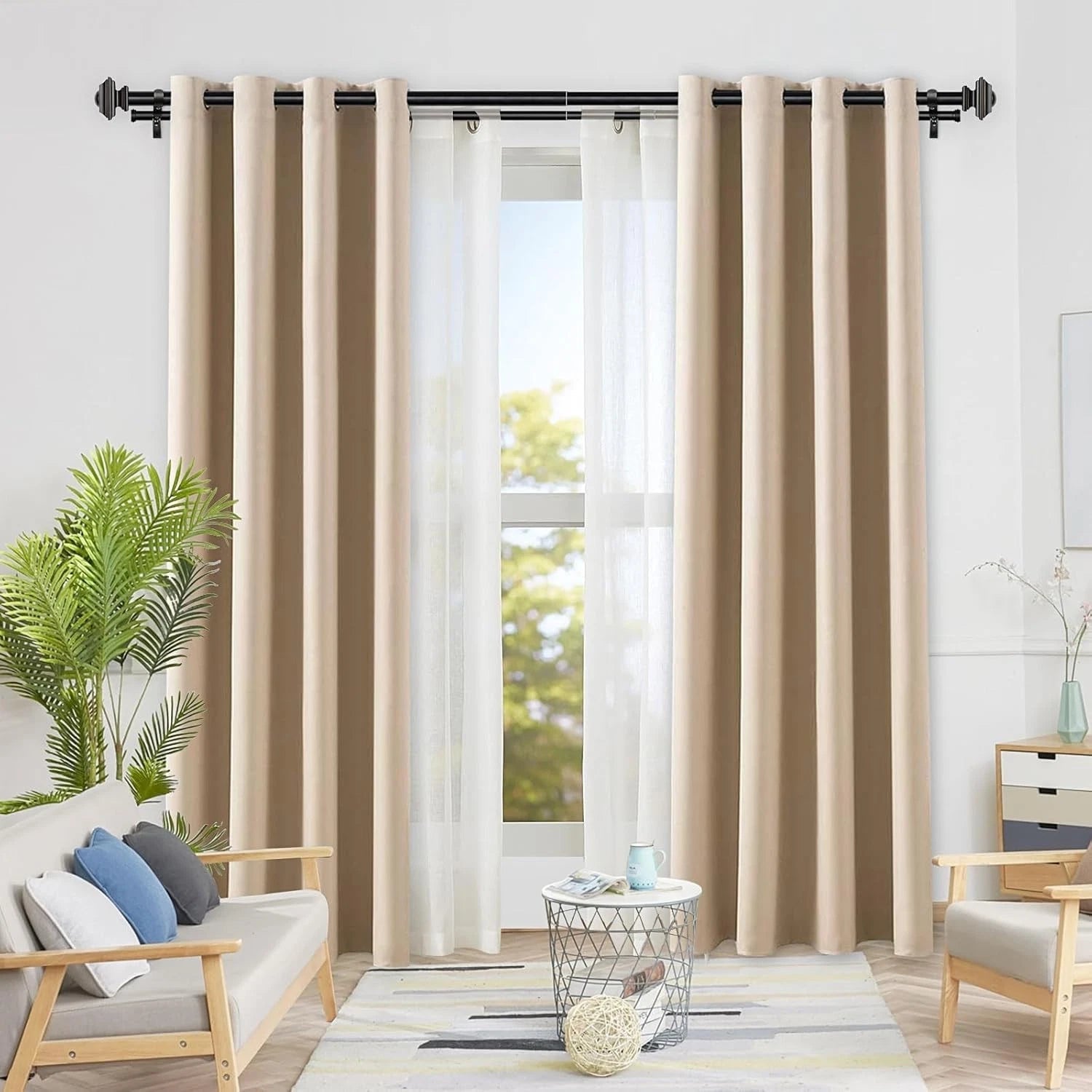 1-inch double curtain rod,adjustable length range from 72 to 144 inches 07FC0E-D4 - KOEEK