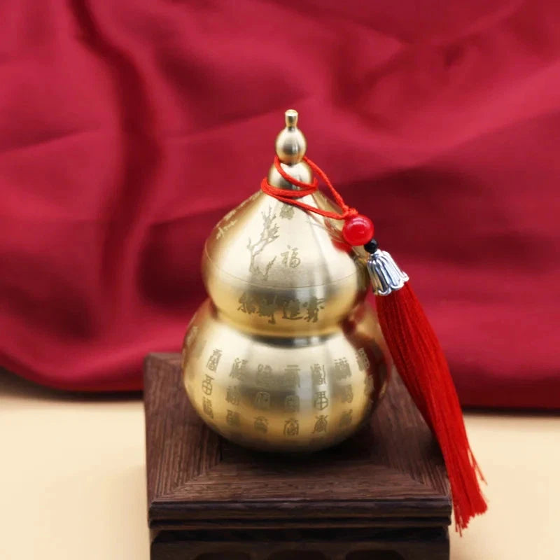 1Pc Retro Brass Handcarved Baifu Gourd Attract Wealth Home Feng Shui Decoration 07FC0E-D4 - KOEEK