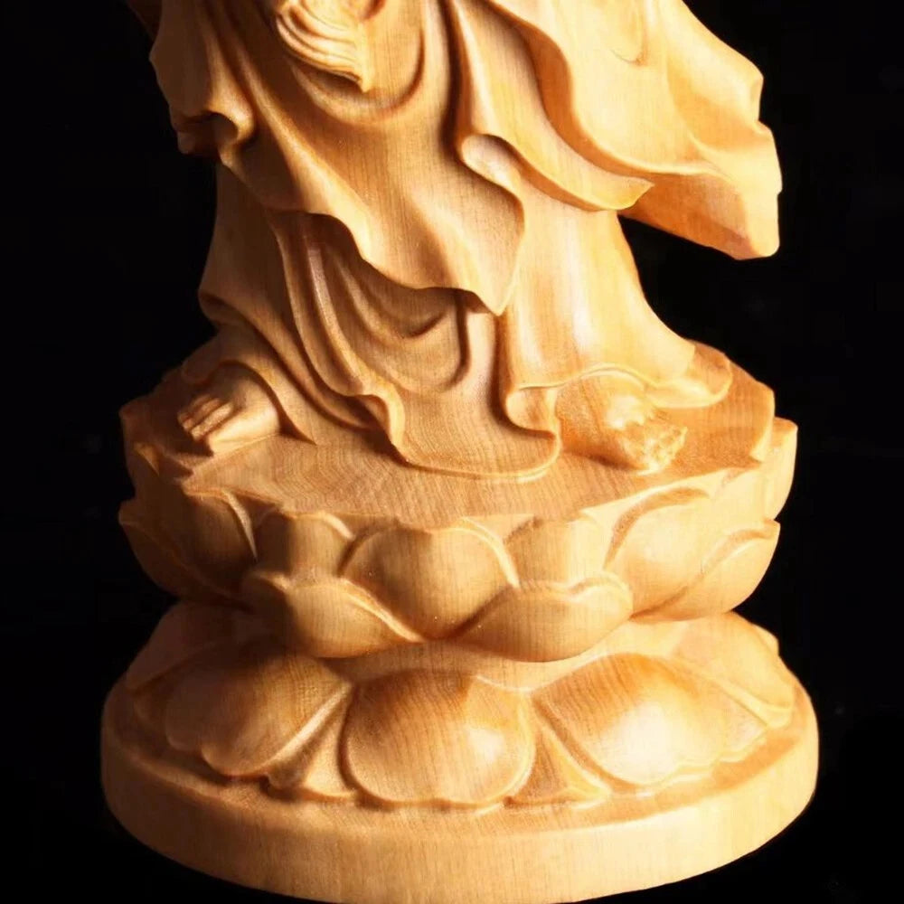 Wood Carving Figurine of Avalokitesvara Buddhist Buddha Statue Aesthetic Decor 07FC0E-D4 - KOEEK