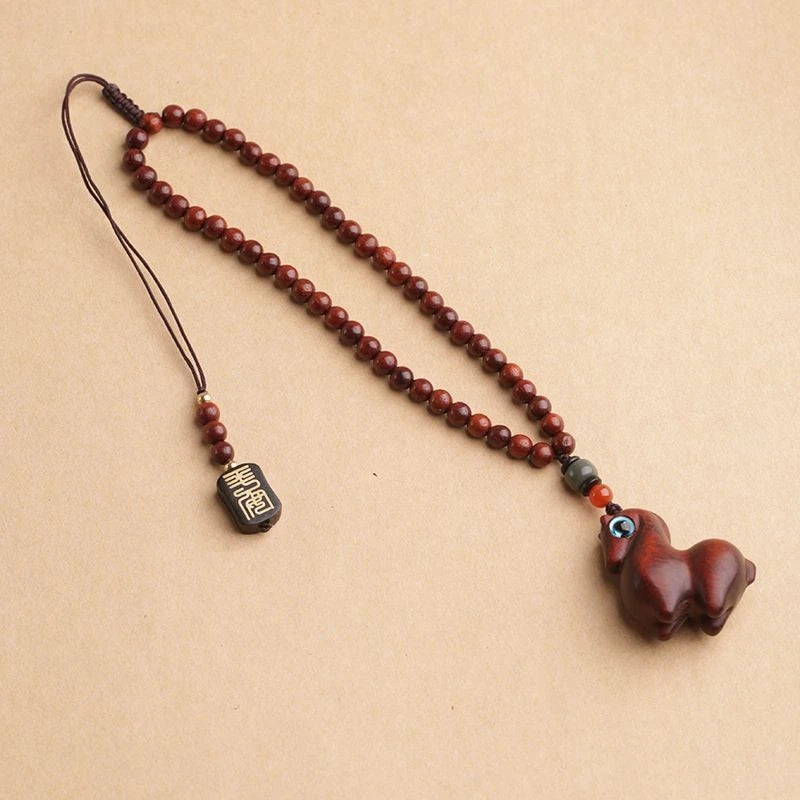 Zitan Wood Car Hanging Pendant Rearview Mirror Decoration Creative Gift 07FC0E-D4 - KOEEK