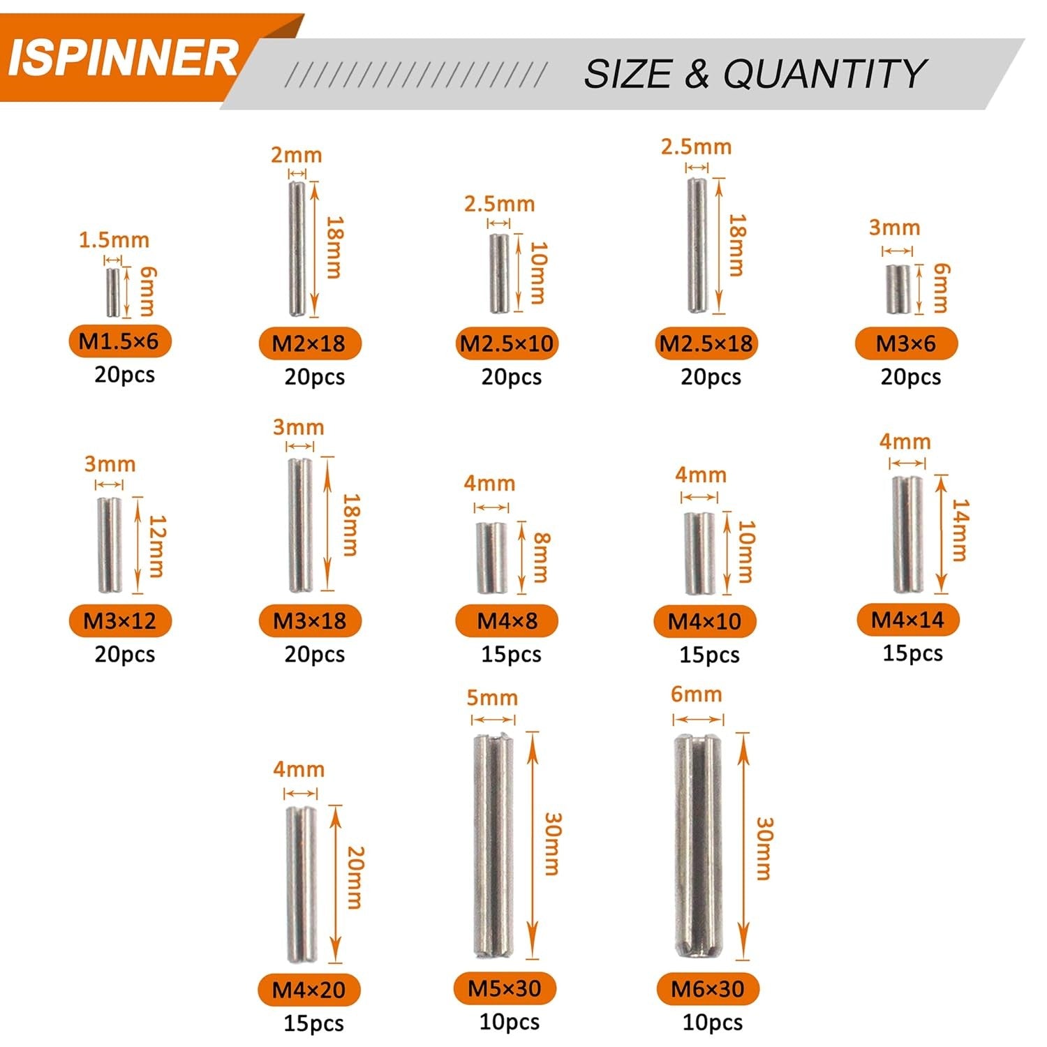 new ISPINNER 220pcs Roll Pin Set, Stainless Steel Slotted Spring Silver ISPINNER - KOEEK
