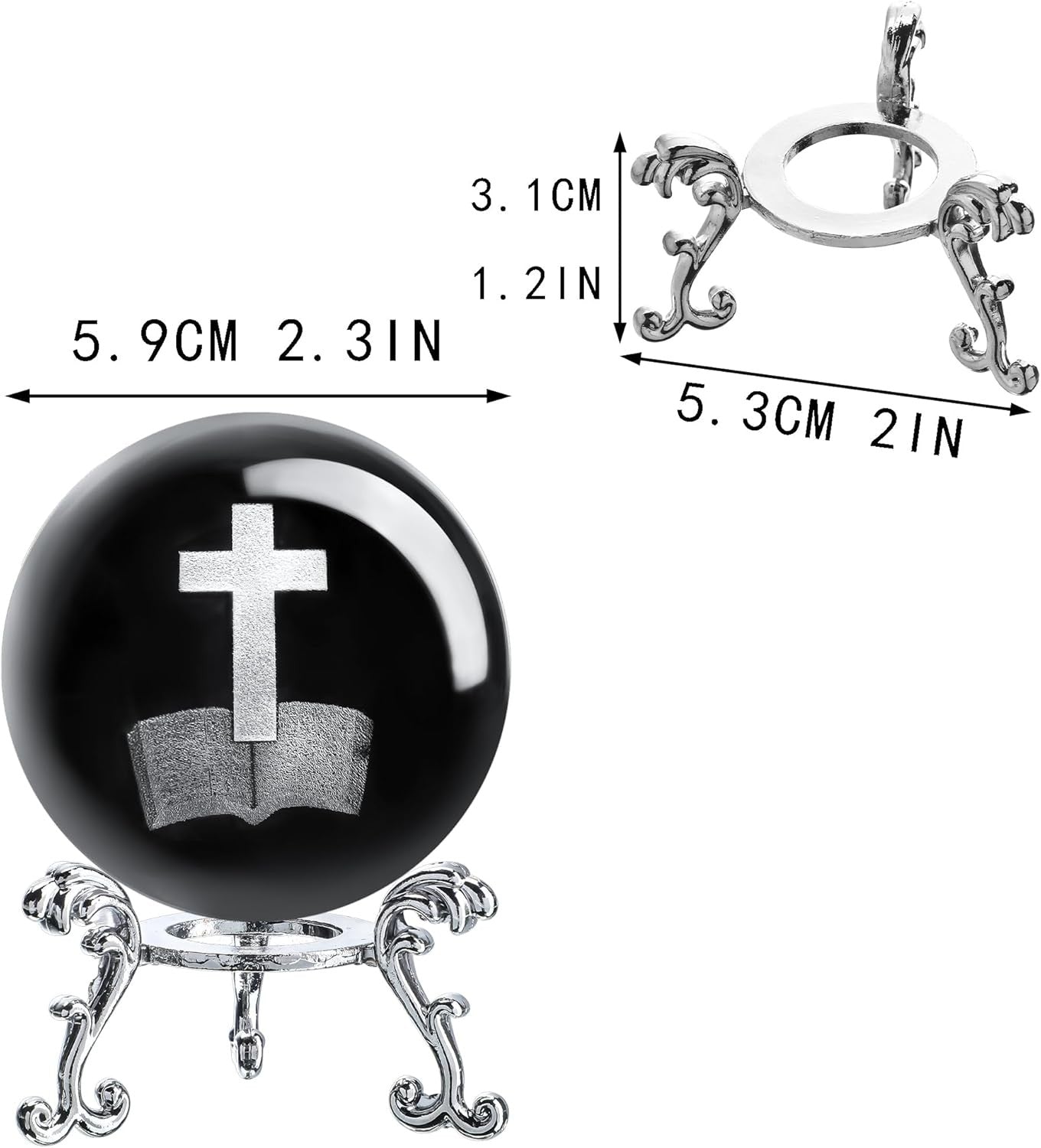 new ZEERSHEE 3D Laser Engraved Cross Bible Crystal Ball with Stand Clear ZEERSHEE - KOEEK