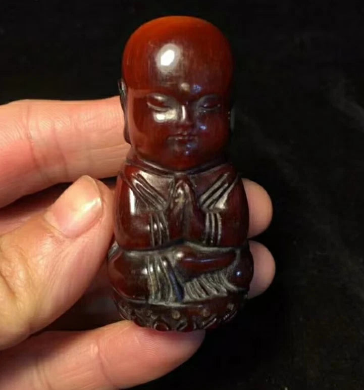 Xizang Yak Horn Carved Tibetan Buddhism Ksitigarbha Jizo Monk Buddha Statue 07FC0E-D4 - KOEEK