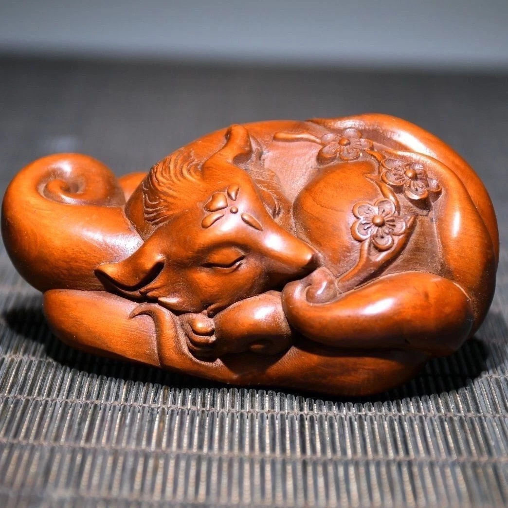 Boxwood Wood Carved Figurine 7cm Handheld Worry Piece Pocket Charm Car Pendant 07FC0E-D4 - KOEEK