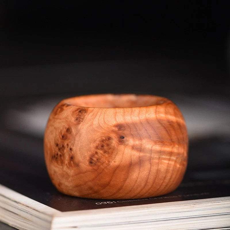 Liangshan Thuja Burl Thumb Ring Band Unisex Handheld Worry Ring 07FC0E-D4 - KOEEK