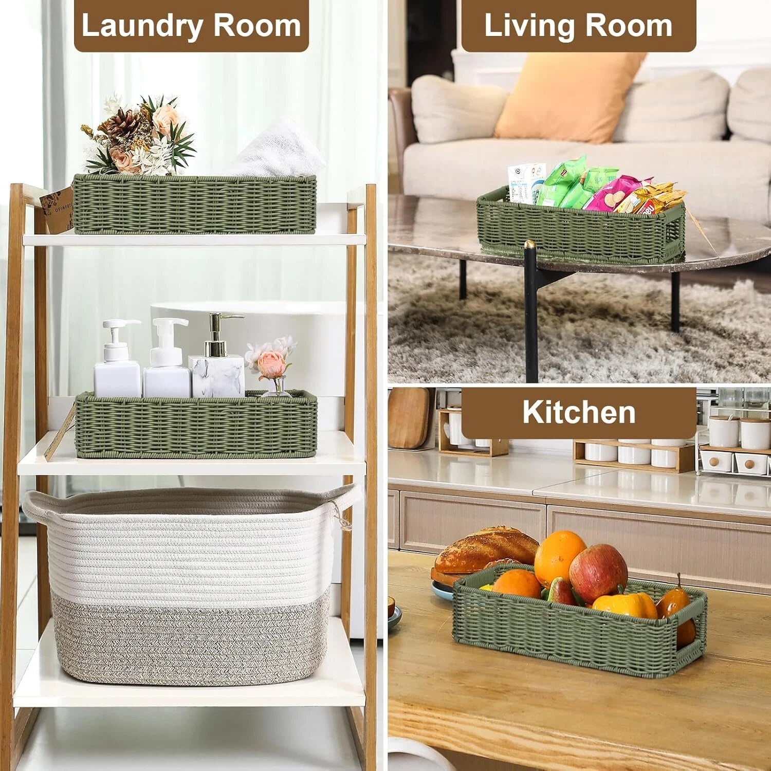 Storage Wicker Basket Decor: Green Decorative Storage Bin for Countertop Shelves 07FC0E-D4 - KOEEK