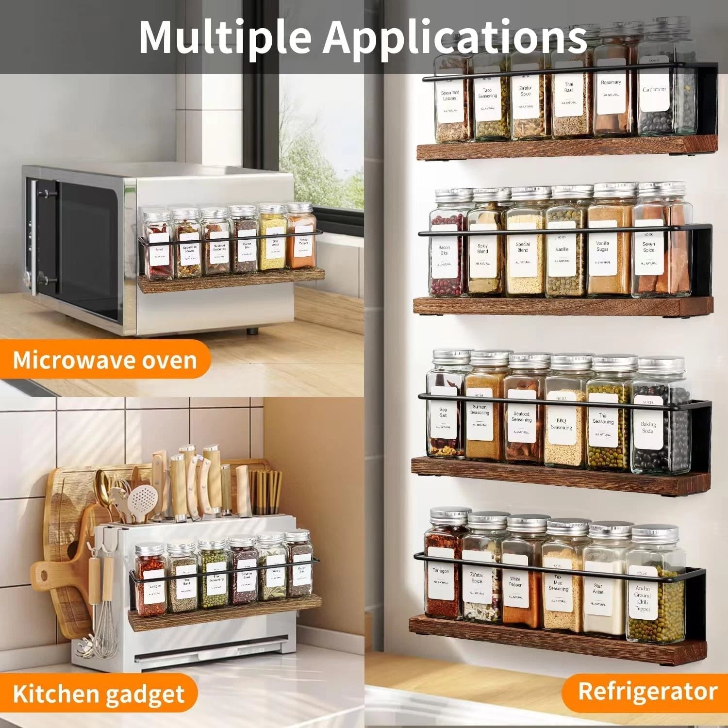 Magnetic Spice Rack with 24 Jars, 216 Labels, 1 Steel Funnel for Refrigerator 07FC0E-D4 - KOEEK