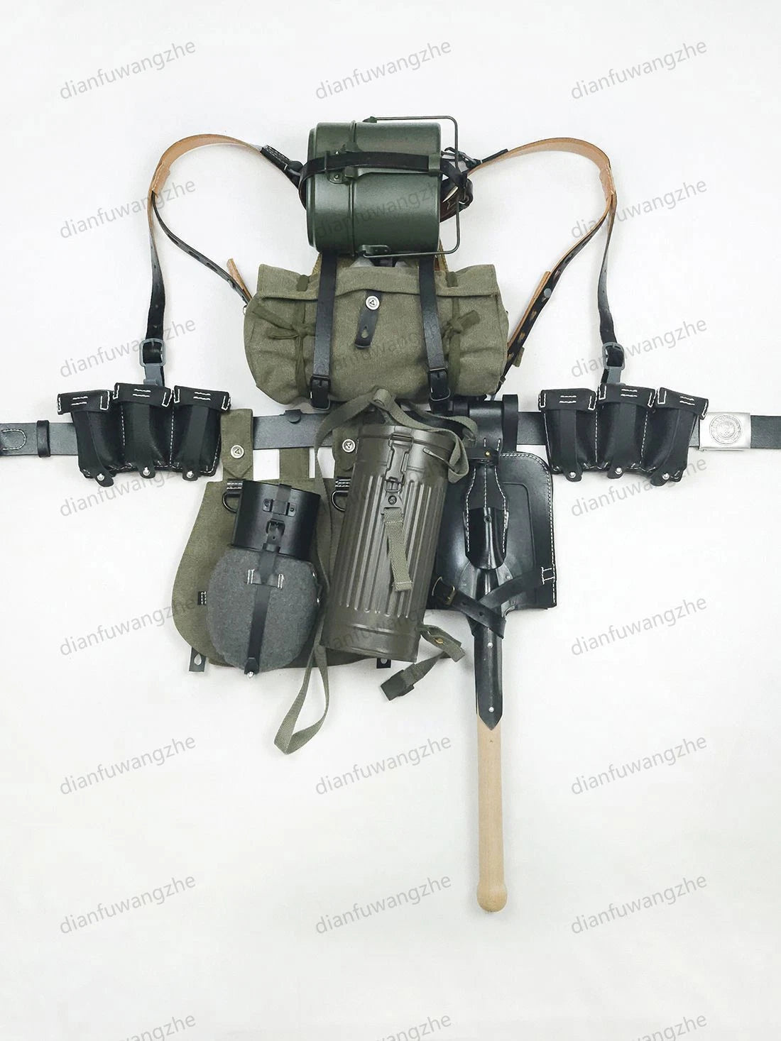 Replica MP40 Canvas Tactical Equipment 98K Straps Bottle Gas Mask Can 11pcs Set 07FC0E-D4 - KOEEK