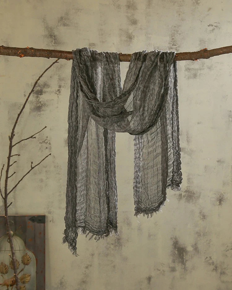 Unisex Flax Linen Scarf Soft Breathable Tasseled Striped Shawl Neckerchief 07FC0E-D4 - KOEEK