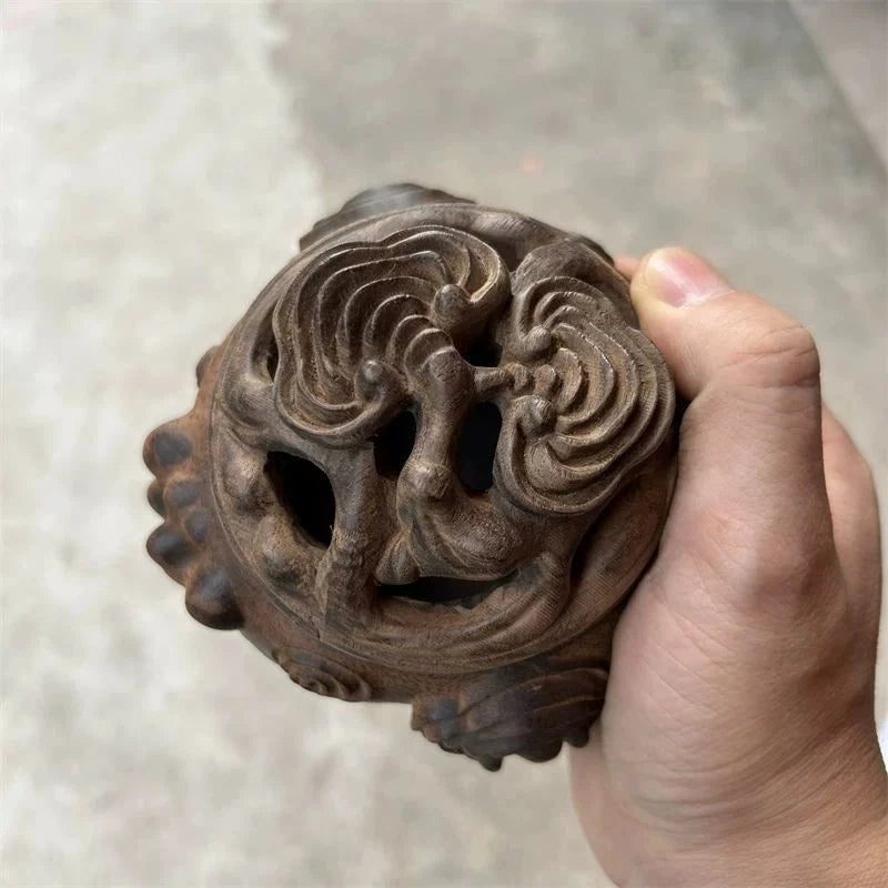 Vietnamese Agarwood Carved Incense Burner Figurine Wooden Sculpture Tripod Decor 07FC0E-D4 - KOEEK